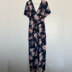 Xhilaration Blue Floral Jumpsuit Small